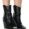 Front View Azalea Wang Bryden Black Metal Toe Western Bootie