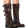 Front View Azalea Wang Buckled Up Brown Riding Bootie