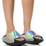 Front View Azalea Wang Buggy Holographic Embellished Slide In Silver