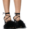 Front View Azalea Wang Bunny Fur Stiletto Sandal In Black