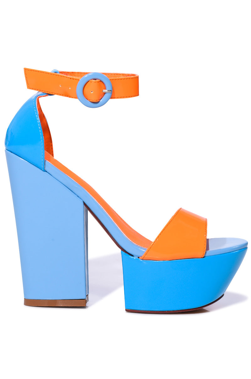 Side View Azalea Wang Butterscotch Color Blocked Sandal In Blue view 2