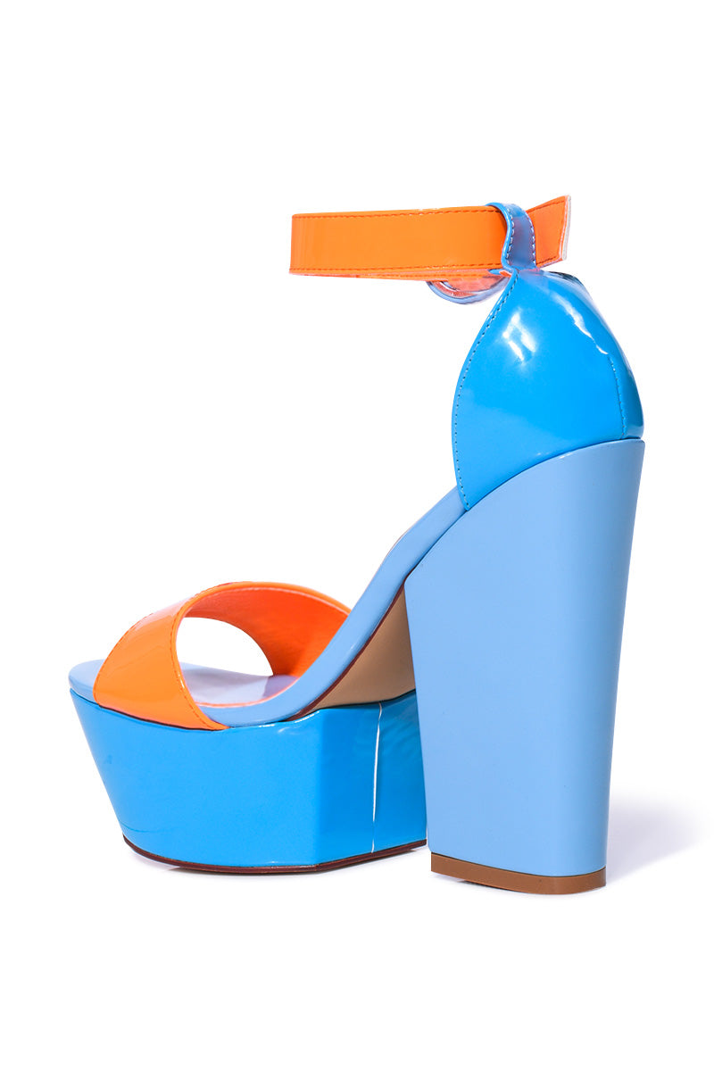 Detail View Azalea Wang Butterscotch Color Blocked Sandal In Blue view 4