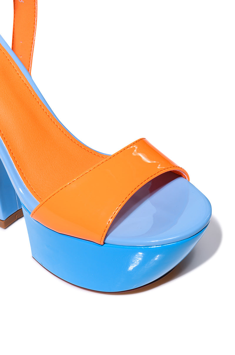 Full View Azalea Wang Butterscotch Color Blocked Sandal In Blue view 5