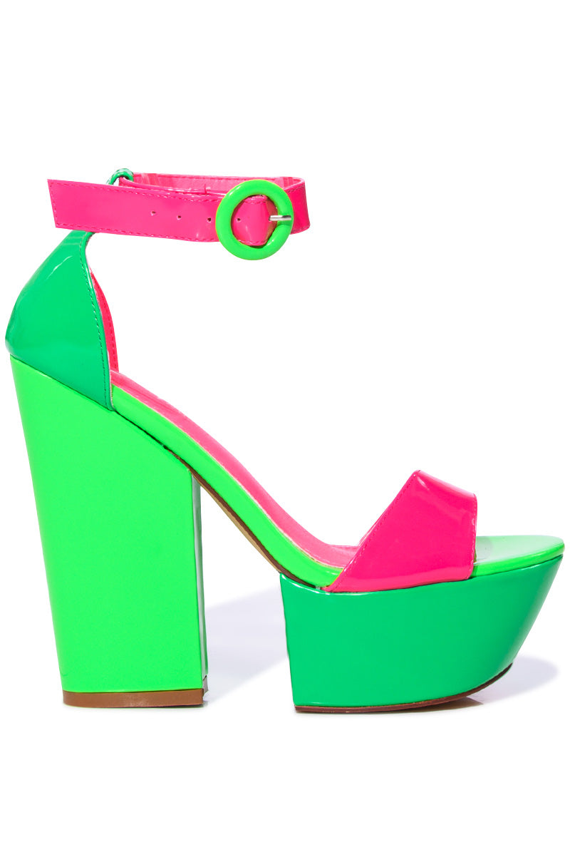Side View Azalea Wang Butterscotch Color Blocked Sandal In Green