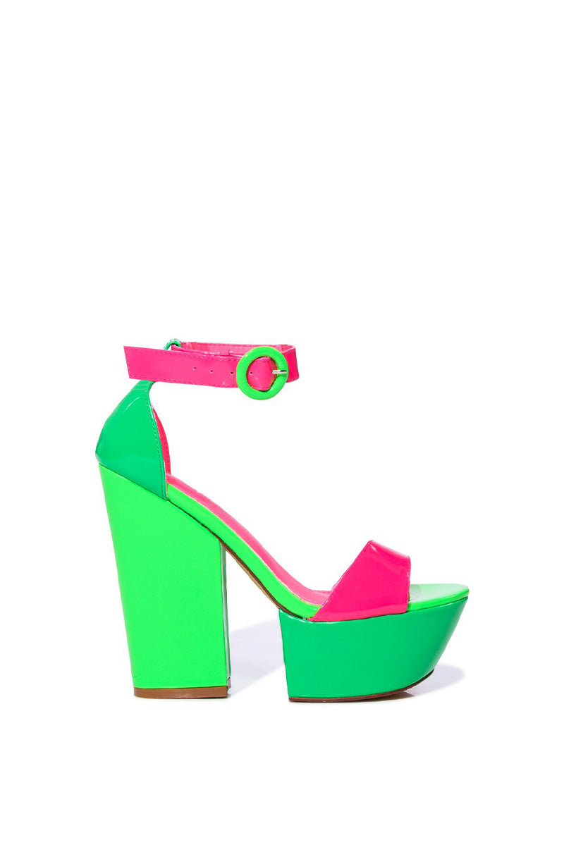 Side View Azalea Wang Butterscotch Color Blocked Sandal In Green