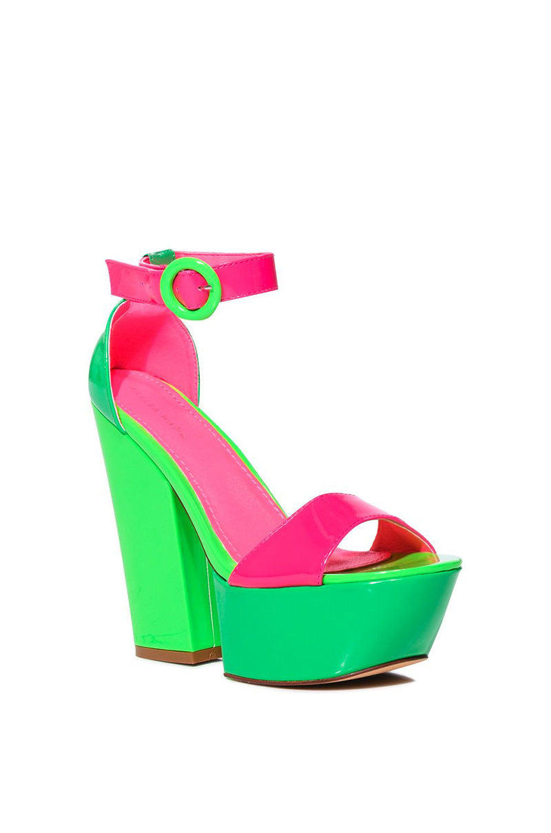 Back View Azalea Wang Butterscotch Color Blocked Sandal In Green