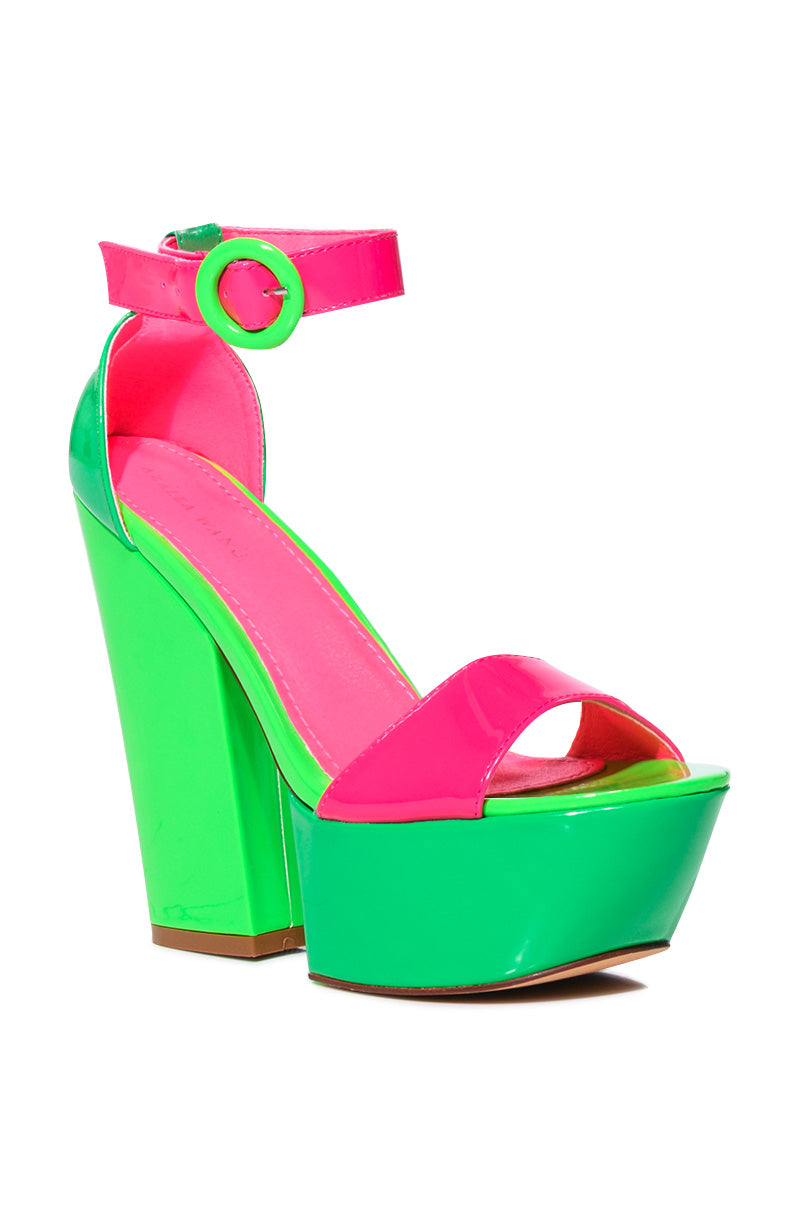 Back View Azalea Wang Butterscotch Color Blocked Sandal In Green
