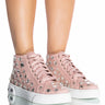 Front View Azalea Wang Calianna Flat Rhinestone Sneaker In Blush