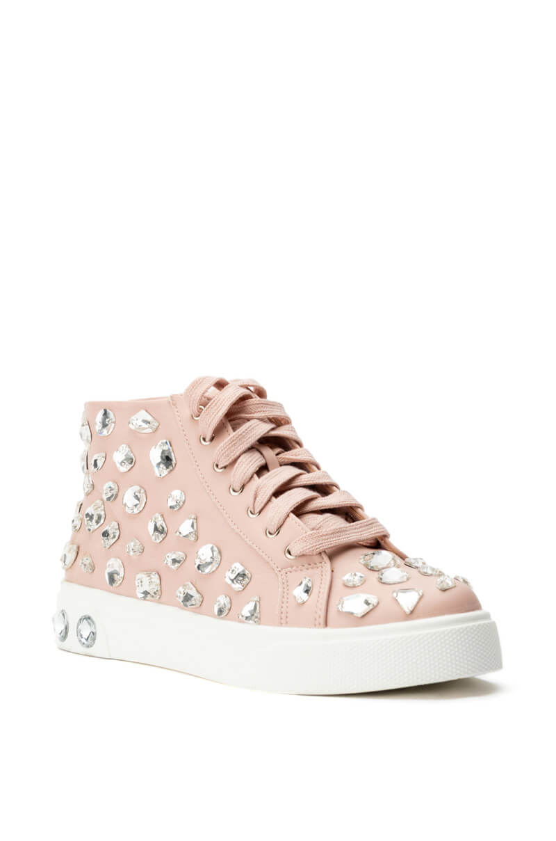 Back View Azalea Wang Calianna Flat Rhinestone Sneaker In Blush