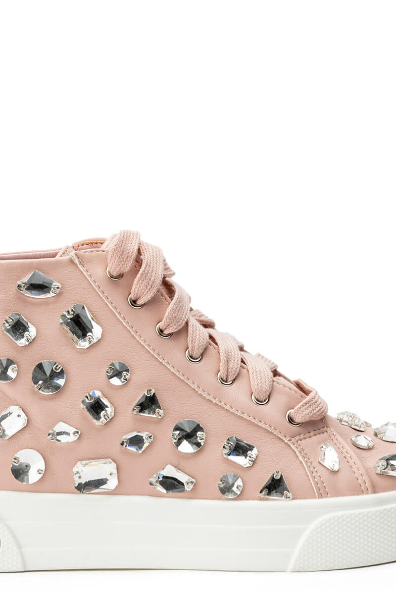 Full View Azalea Wang Calianna Flat Rhinestone Sneaker In Blush