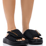 Front View Azalea Wang Calico Flat Slip On Sandal In Black