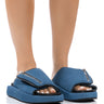 Front View Azalea Wang Calico Slip On Sandal In Blue Denim