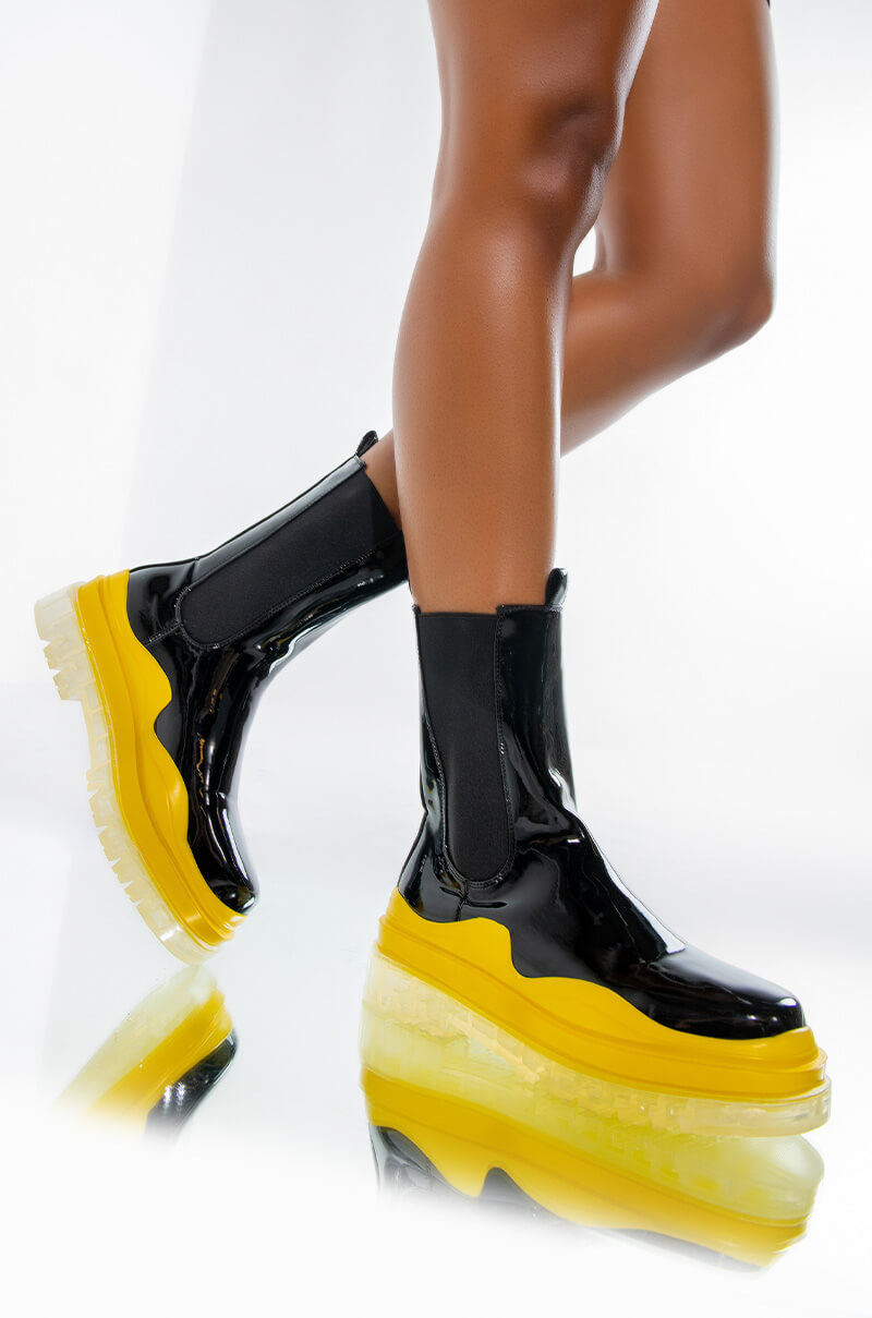 Front View Azalea Wang Call It What You Want Flatform Bootie In Black Multi