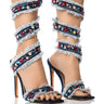 Front View Azalea Wang Camellia Embellished Coil Wrap Sandal In Denim