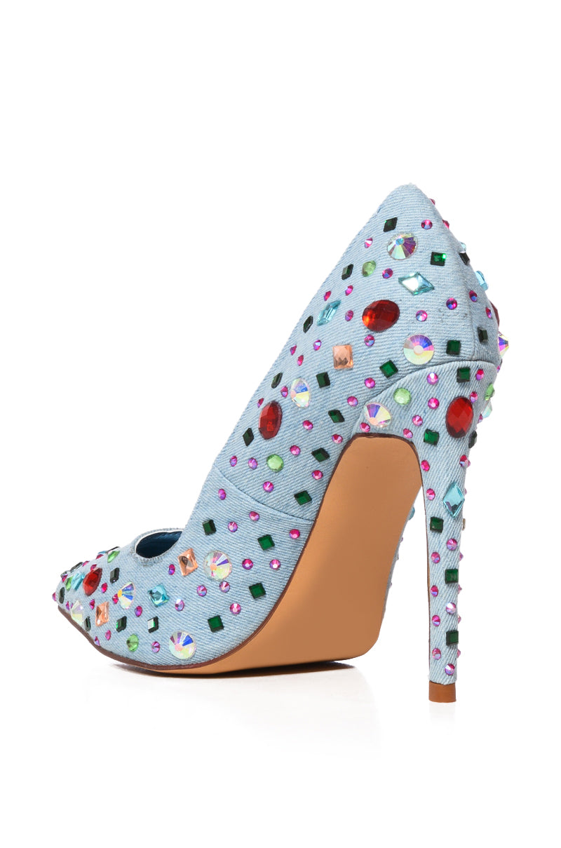 Detail View Azalea Wang Camellia Embellished Pump In Denim