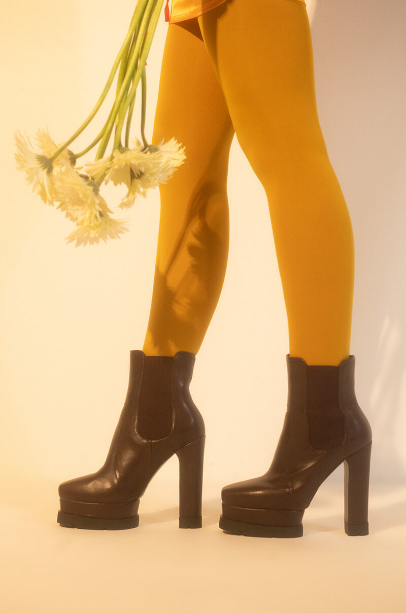 Front View Azalea Wang Cant Tie Me Down Chunky Bootie In Brown