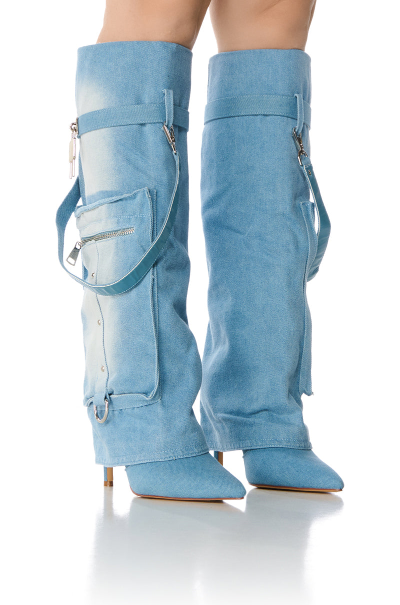 Front View Azalea Wang Capala Denim Fold Over Boot