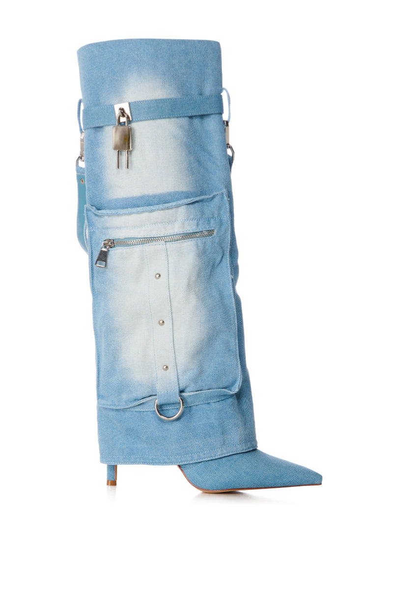 Side View Azalea Wang Capala Denim Fold Over Boot