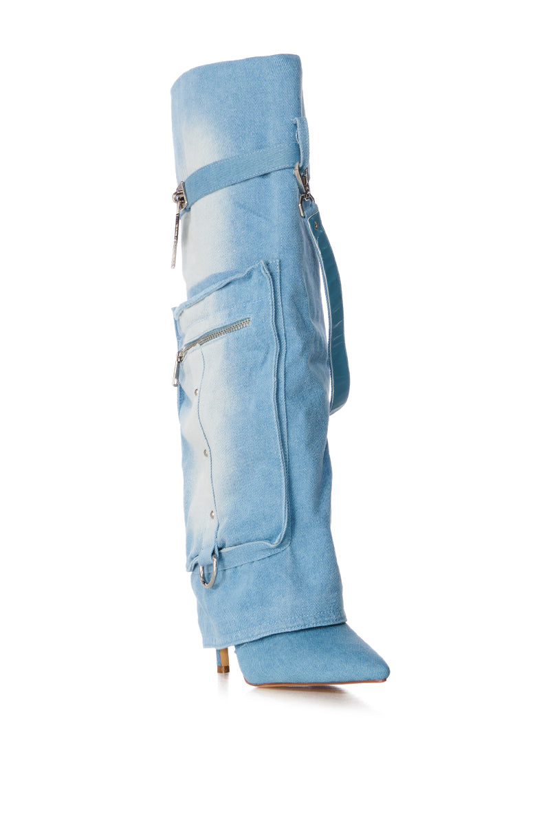 Back View Azalea Wang Capala Denim Fold Over Boot