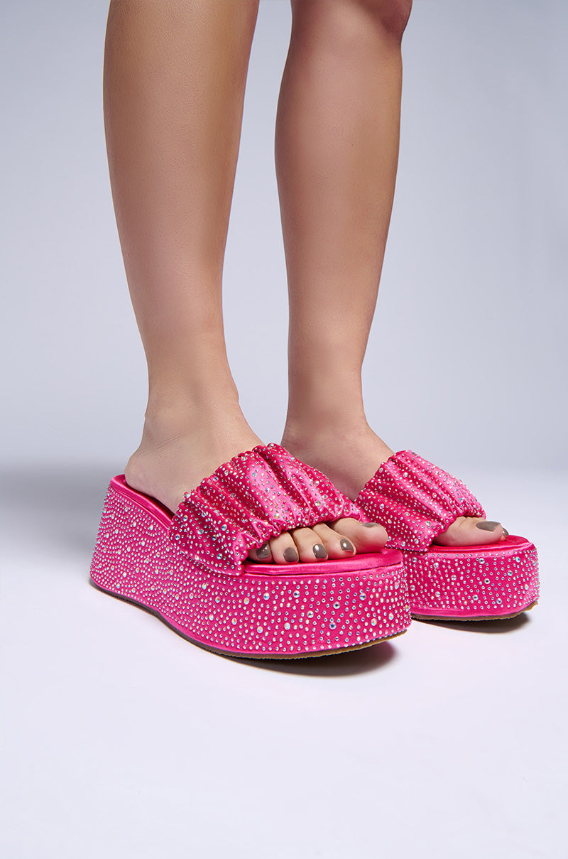 AZALEA WANG CAPELLINI PINK RHINESTONE FLATFORM SCRUNCHIE SANDAL view 0