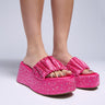 Front View Azalea Wang Capellini Pink Rhinestone Flatform Scrunchie Sandal