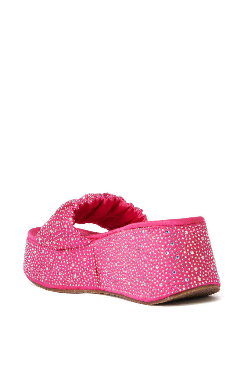 Detail View Azalea Wang Capellini Pink Rhinestone Flatform Scrunchie Sandal