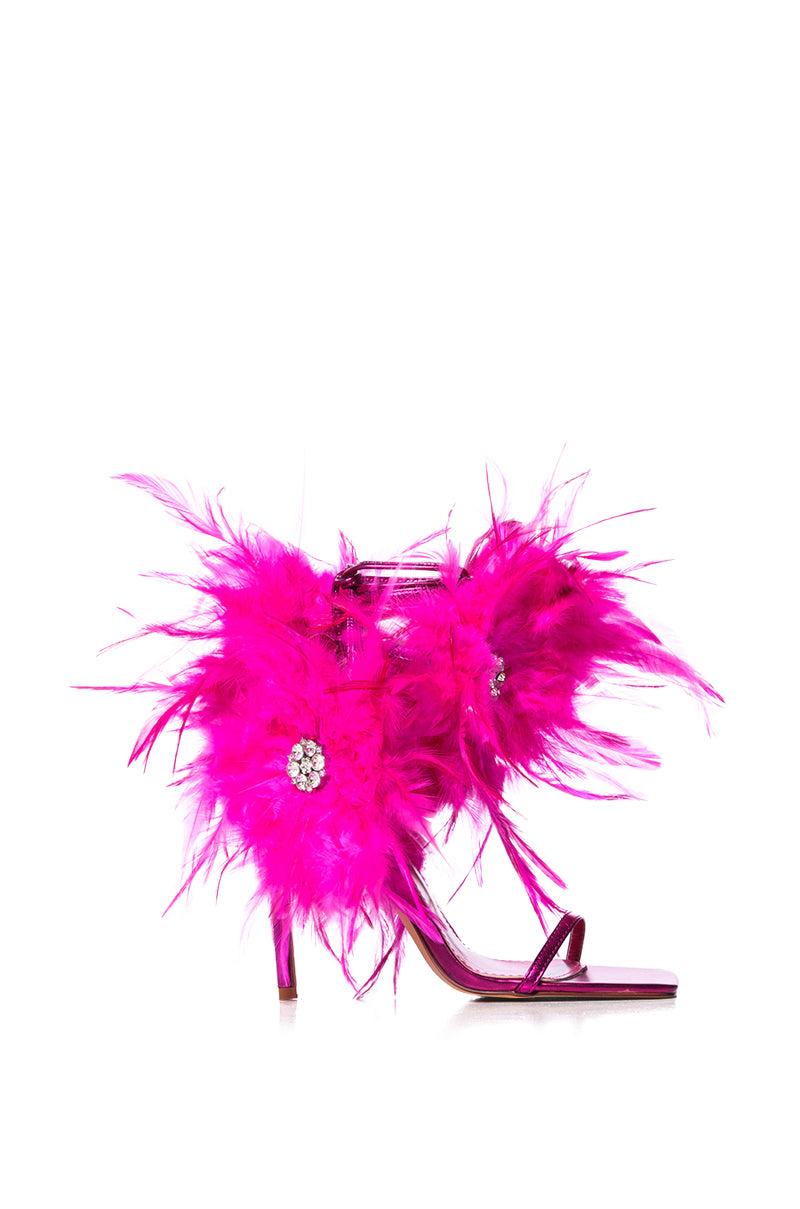 Side View Azalea Wang Carla Feather Tie Up Sandal In Fuchsia 1