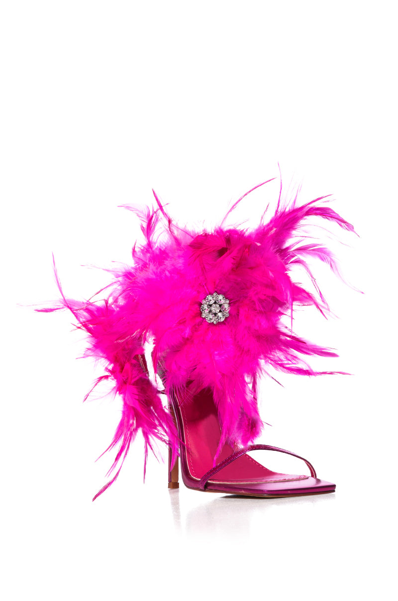 Back View Azalea Wang Carla Feather Tie Up Sandal In Fuchsia 2