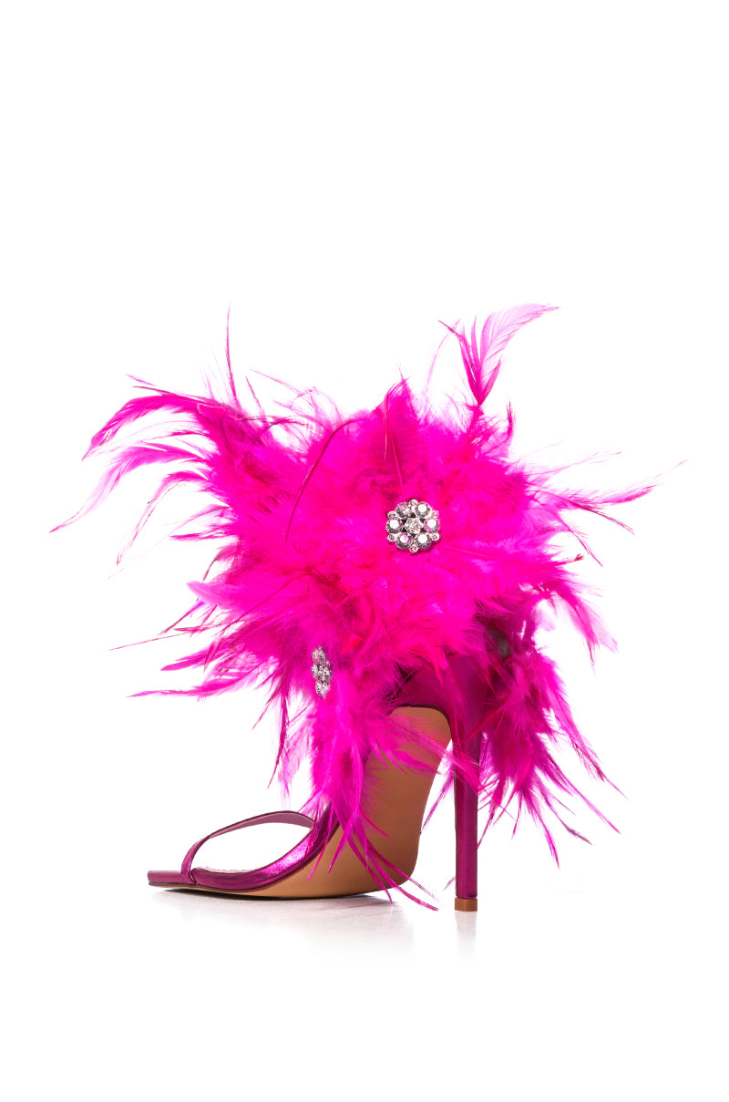 Detail View Azalea Wang Carla Feather Tie Up Sandal In Fuchsia 3