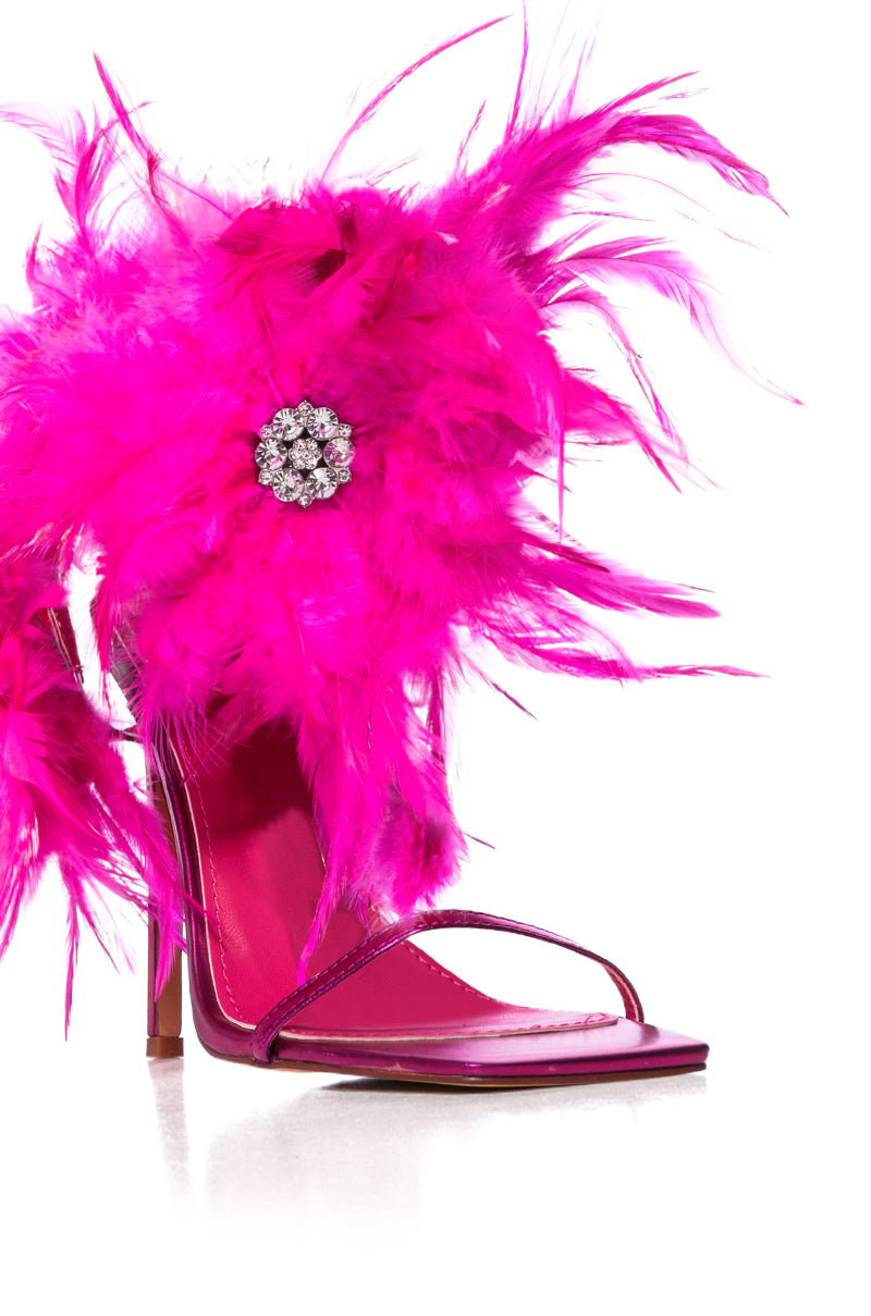 Full View Azalea Wang Carla Feather Tie Up Sandal In Fuchsia 4