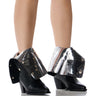 Front View Azalea Wang Carlottan Black Bootie With Fold Over Silver Detail