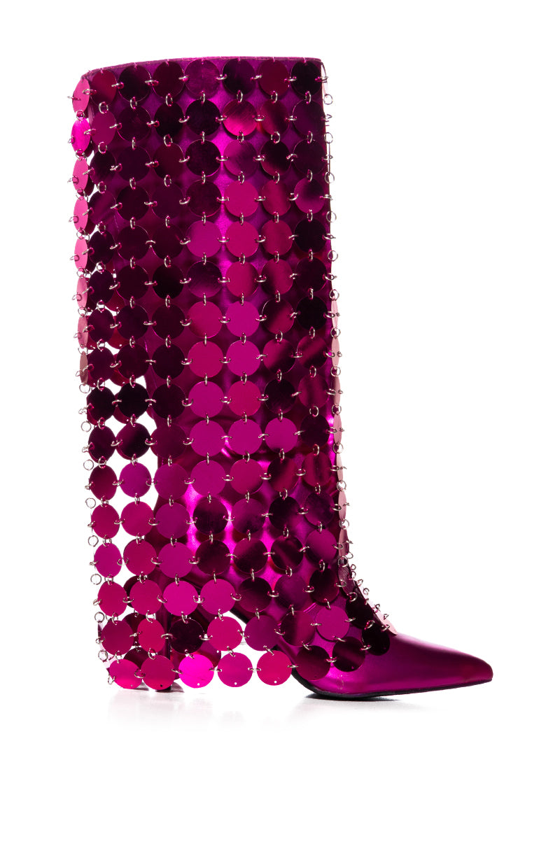 Side View Azalea Wang Carmmelita Fuchsia Metal Disc Boot