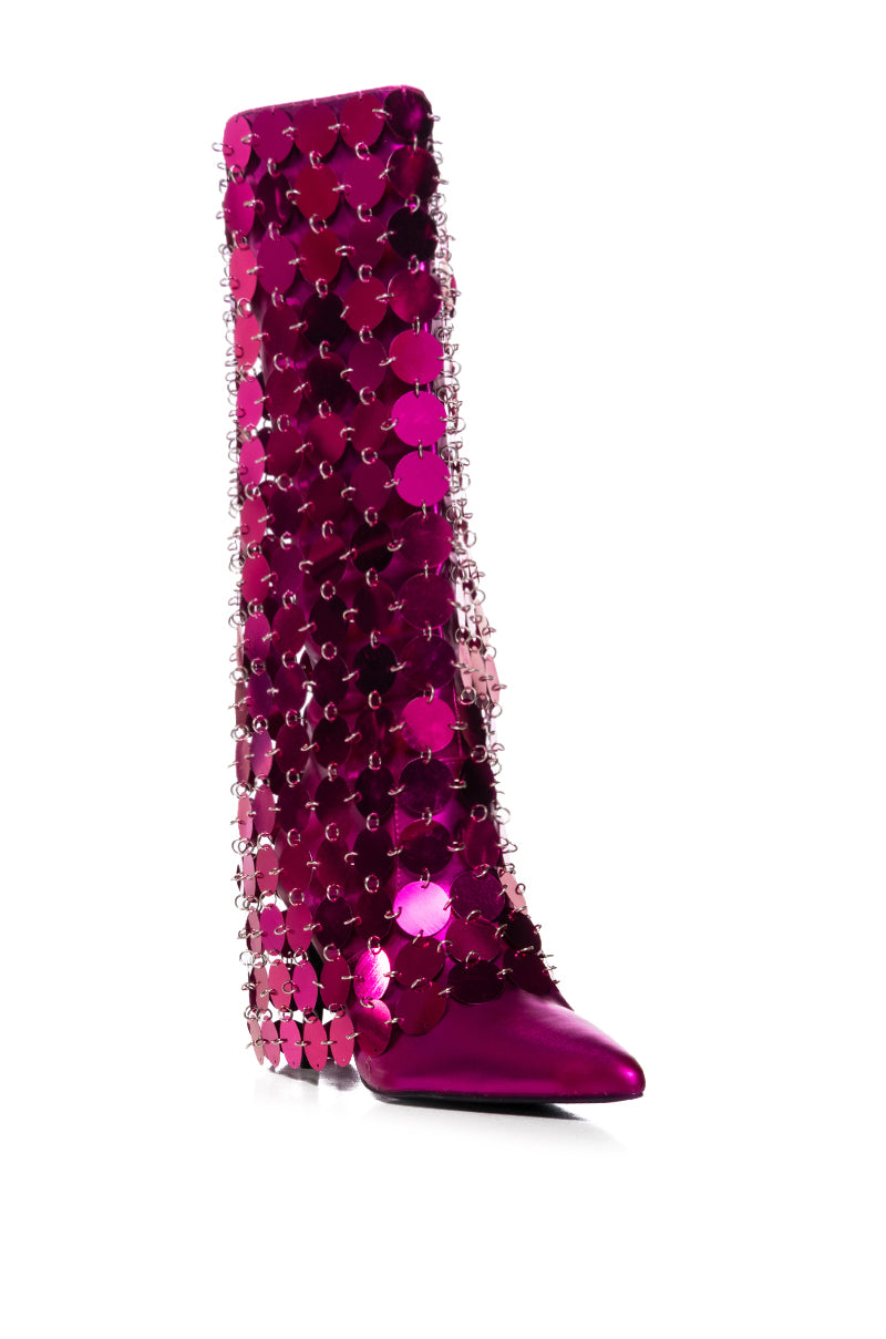Back View Azalea Wang Carmmelita Fuchsia Metal Disc Boot