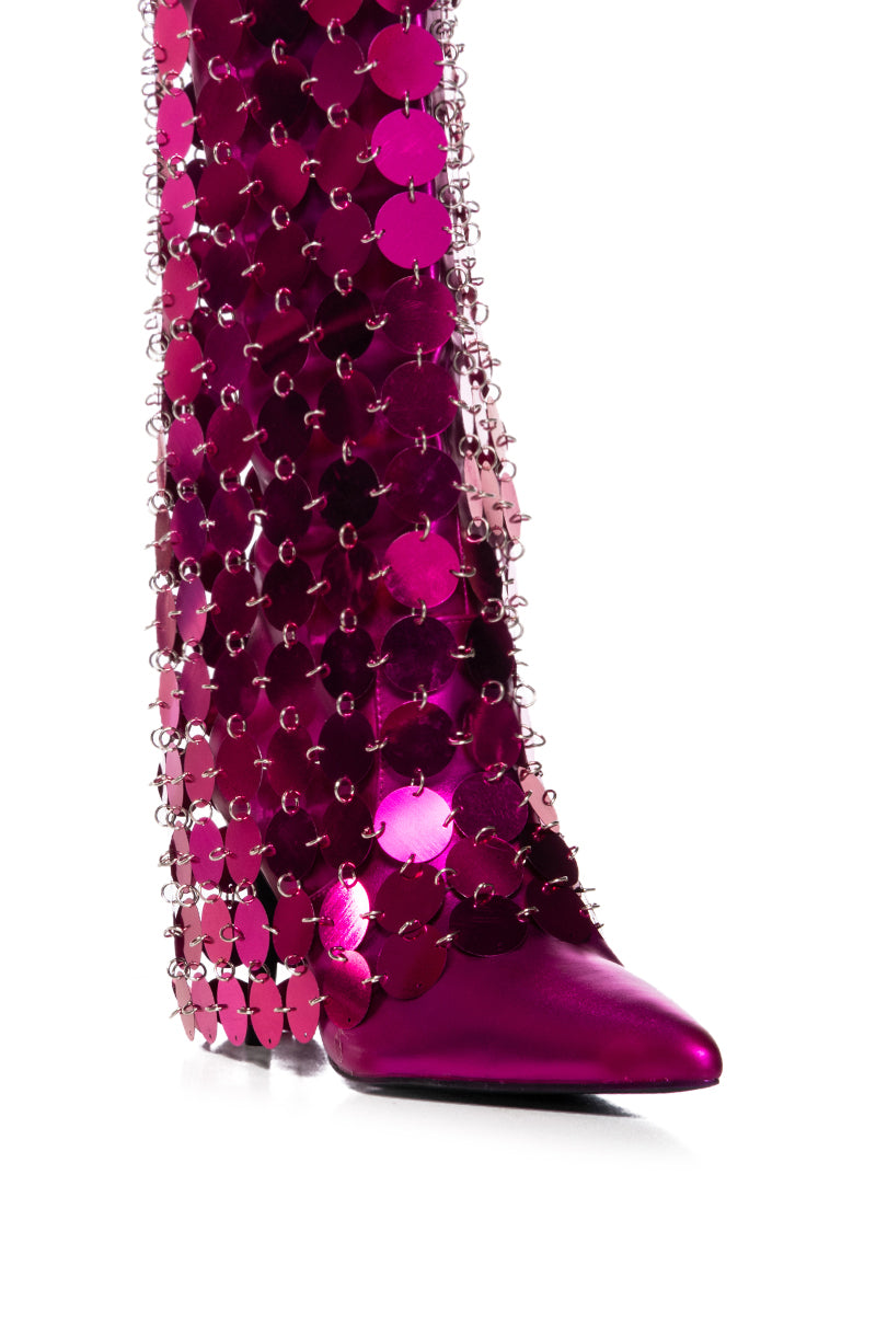 Full View Azalea Wang Carmmelita Fuchsia Metal Disc Boot