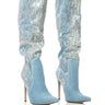 Front View Azalea Wang Carsyn Distressed Denim Boot With Gem Embellishment