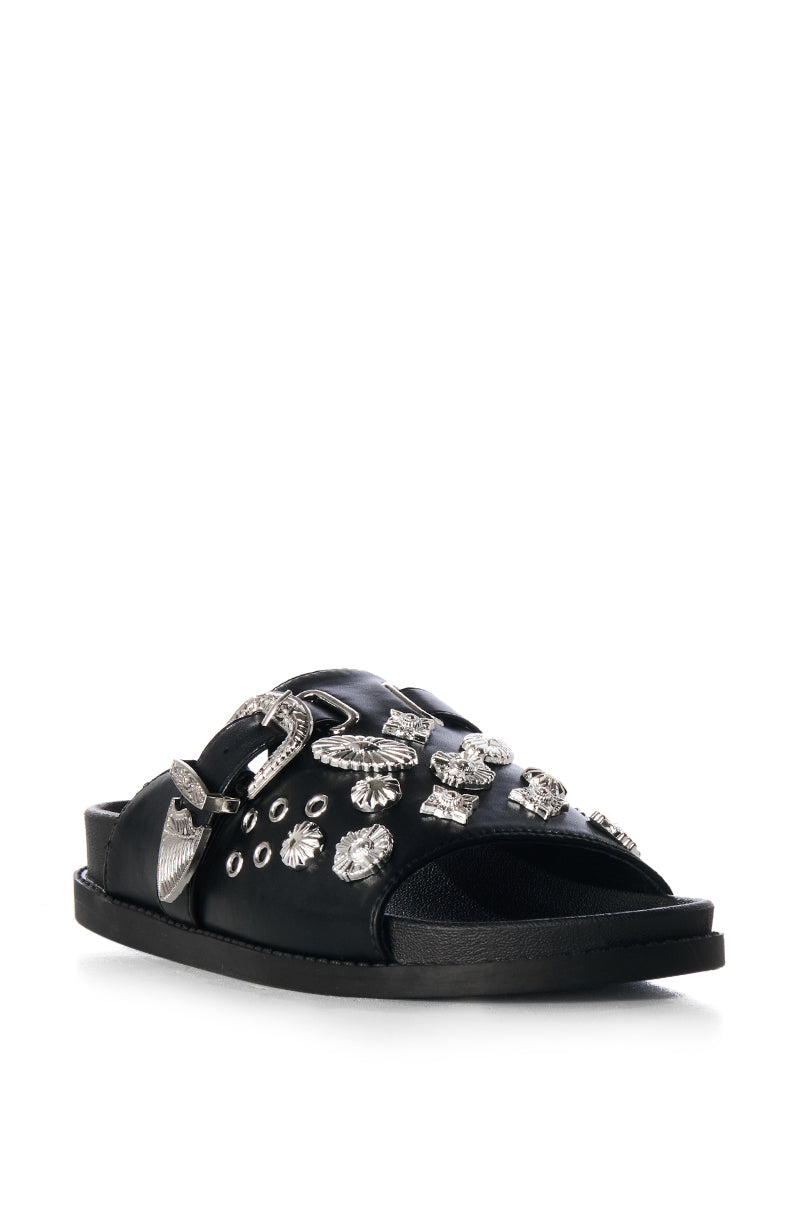 Detail View Azalea Wang Cassandra Black Silver Charm Slide On Sandal 3