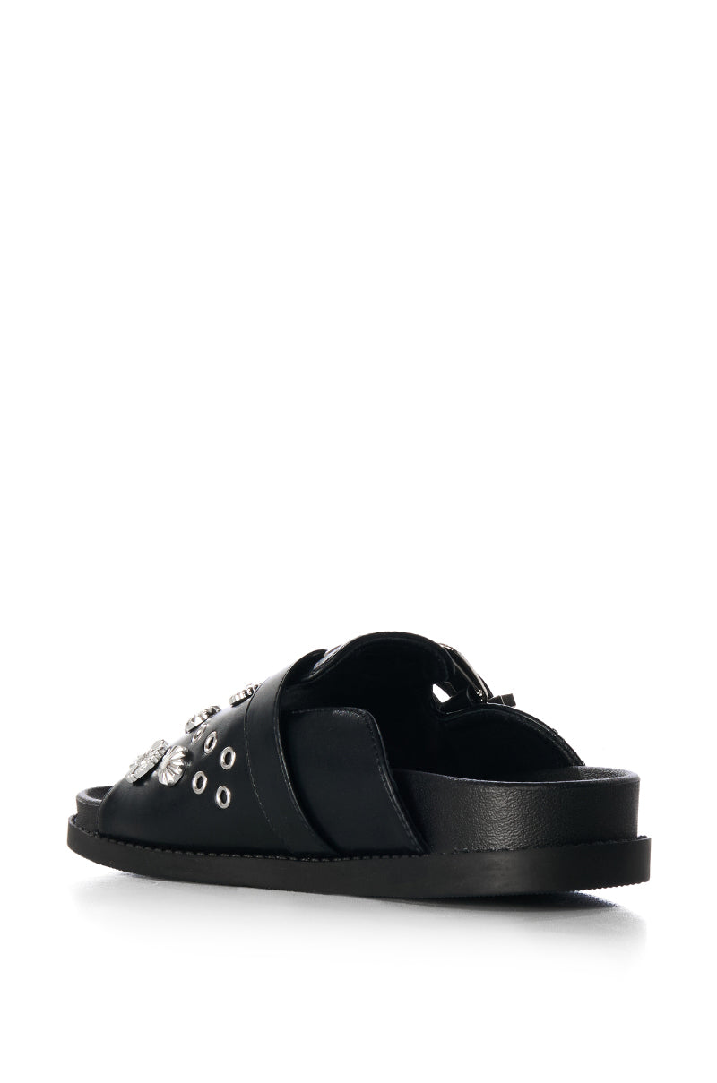 Full View Azalea Wang Cassandra Black Silver Charm Slide On Sandal 4