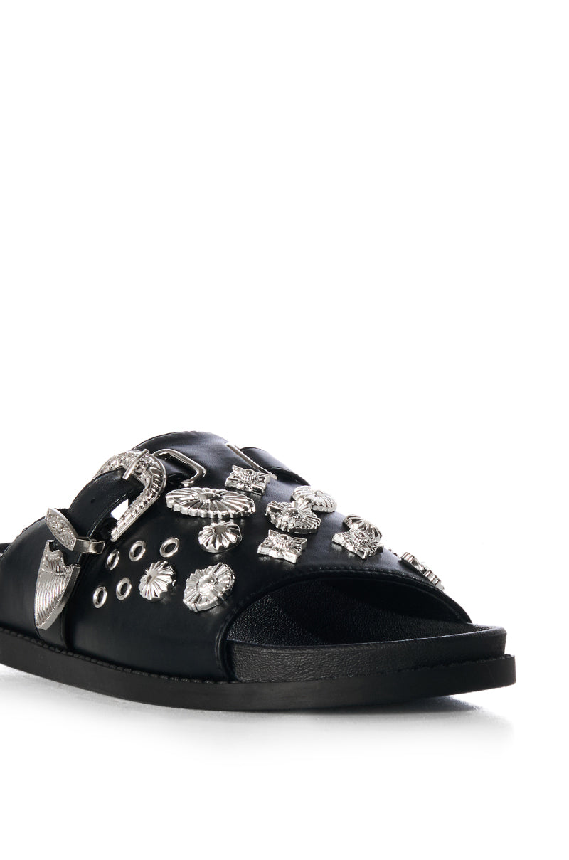 Extra View Azalea Wang Cassandra Black Silver Charm Slide On Sandal 5