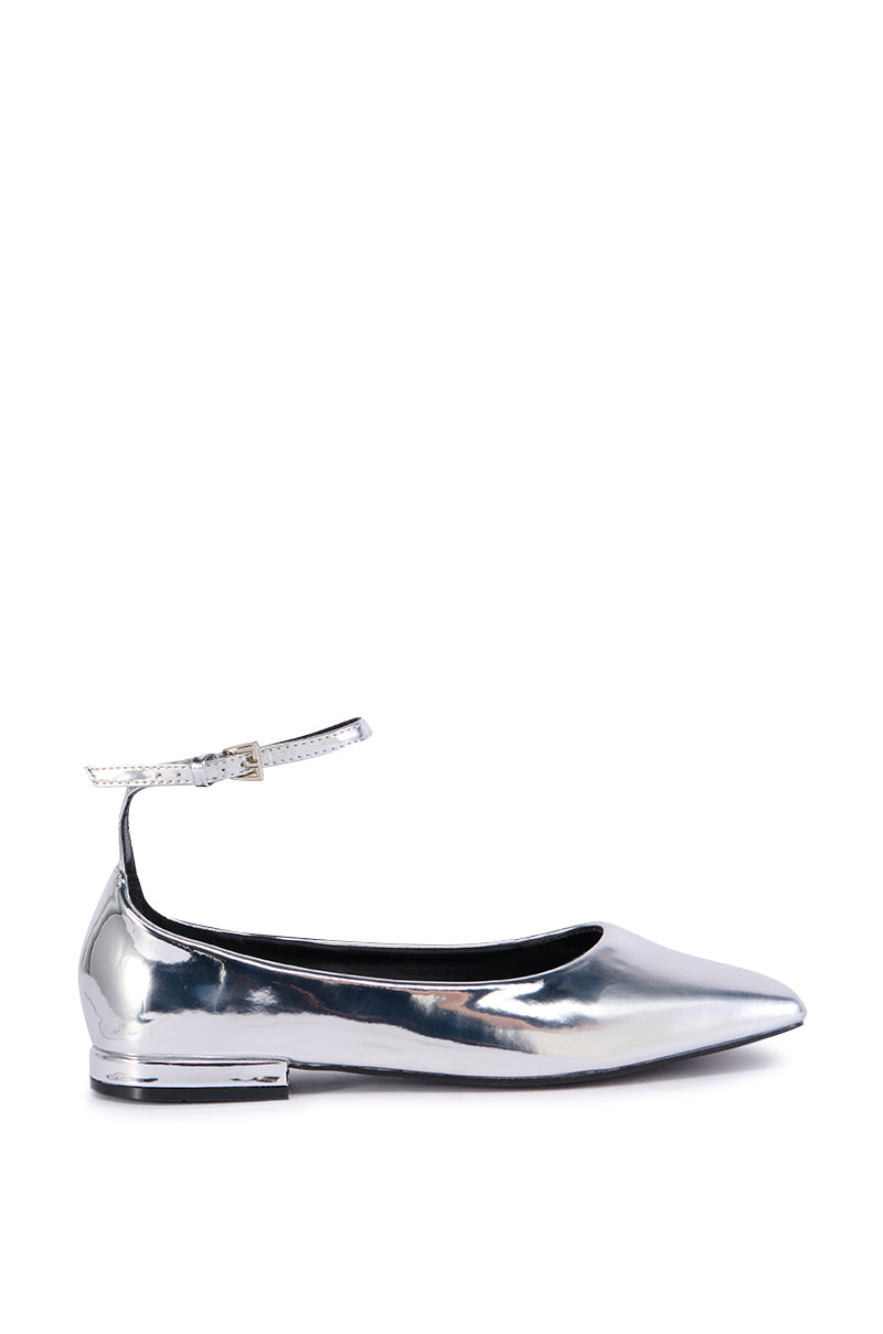 Side View Azalea Wang Castiel Silver Metallic Ballet Flat