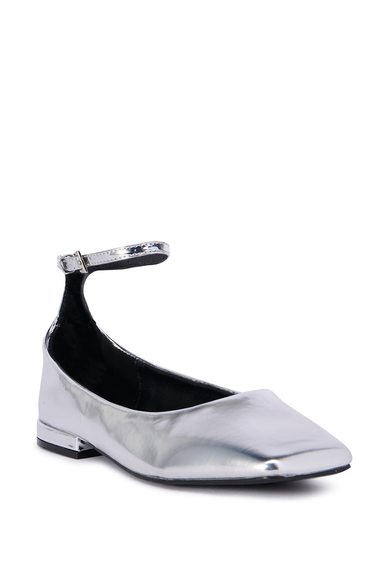 Back View Azalea Wang Castiel Silver Metallic Ballet Flat