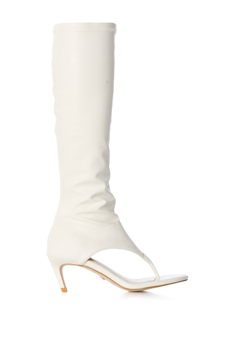 Side View Azalea Wang Cecile Open Toe Sandal Boot In White