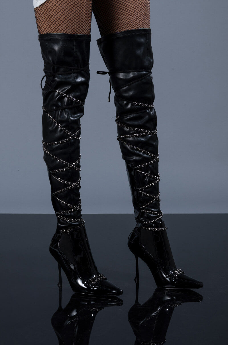 Front View Azalea Wang Center Of Attention Stiletto Boot In Black