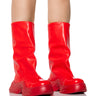 Front View Azalea Wang Chadwick Flatform Bucket Boot In Red