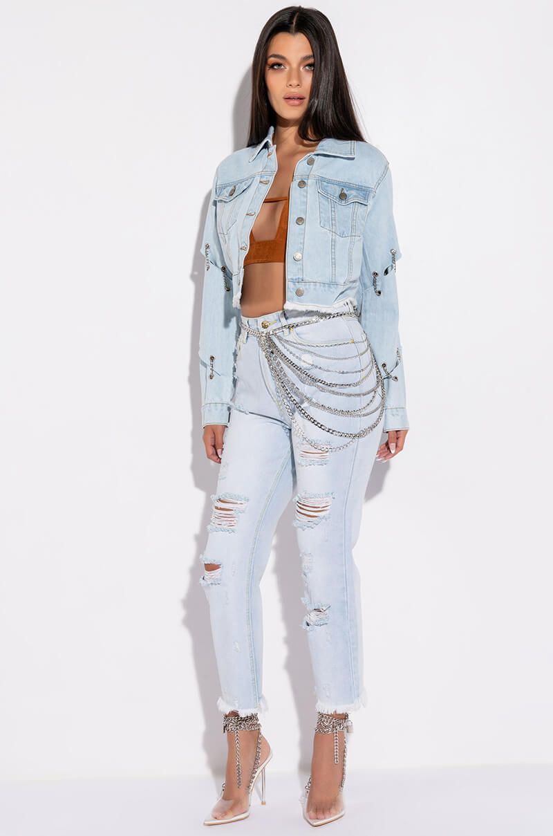Back View Azalea Wang Chain Game Denim Jacket