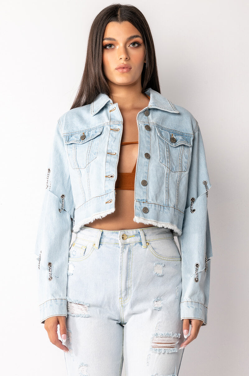 Detail View Azalea Wang Chain Game Denim Jacket