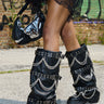 Front View Azalea Wang Chandra Black Silver Hardware Boot