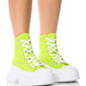 Front View Azalea Wang Chaney High Top Sneaker In Lime