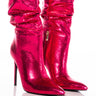 Front View Azalea Wang Charlotte Metallic Snake Stiletto Bootie In Fuchsia