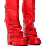 Front View Azalea Wang Charna Fold Over Flatform Boot In Red