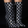 Front View Azalea Wang Checkerboard Bling Stiletto Bootie In Black